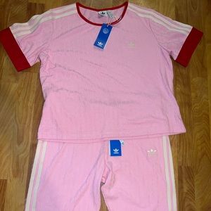 Adidas Original Pink Knitted Leggings + Tee Women Size:(XL)